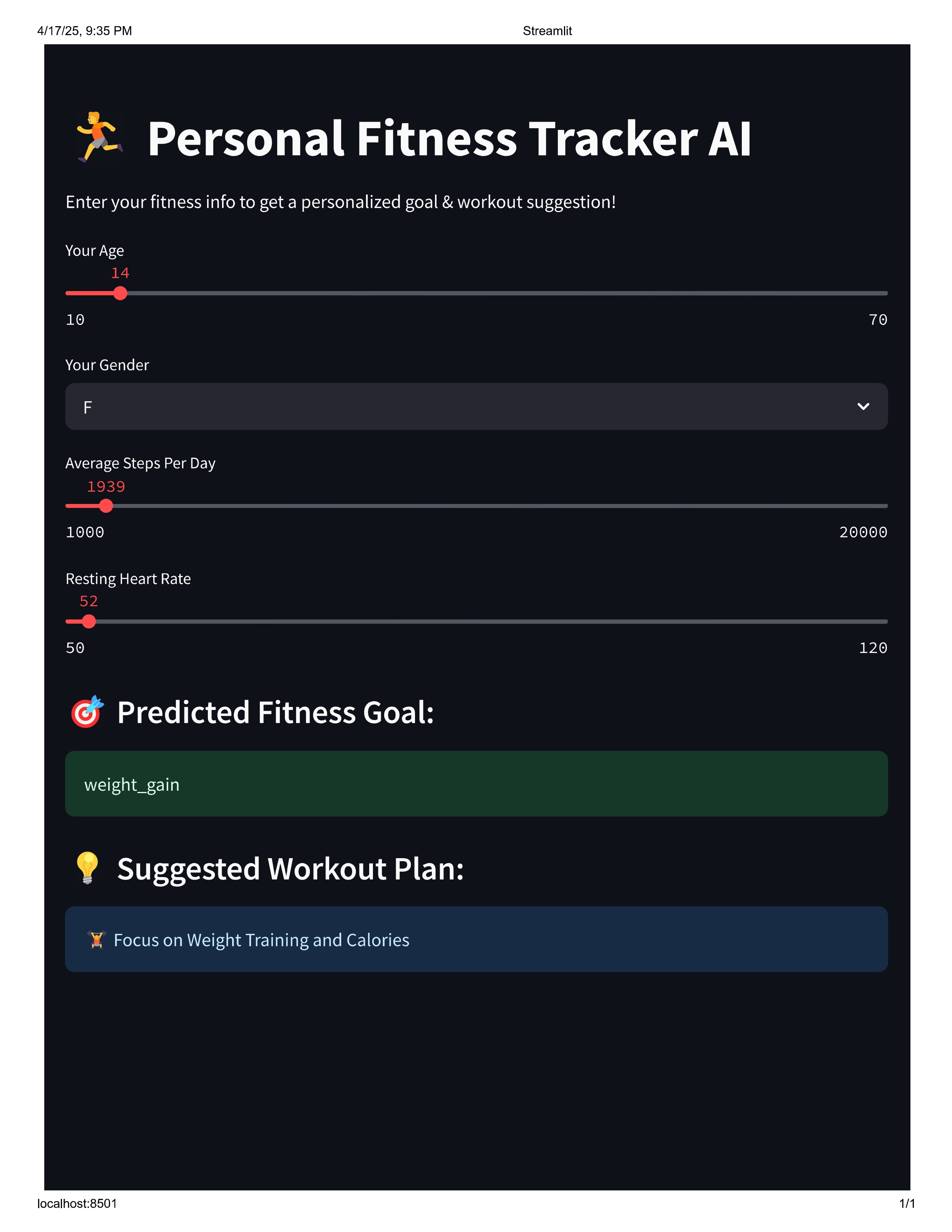 Fitness tracker UI