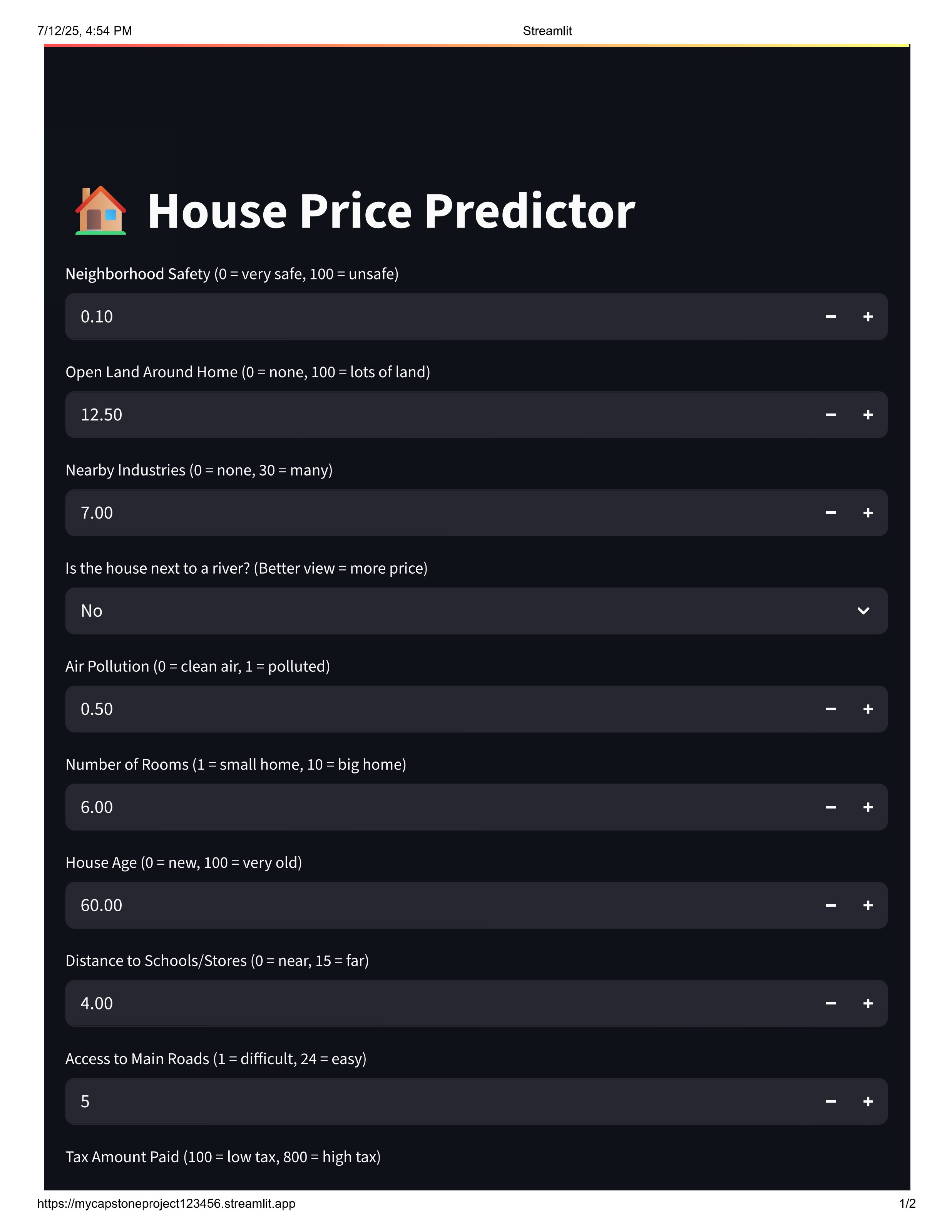 Price dashboard